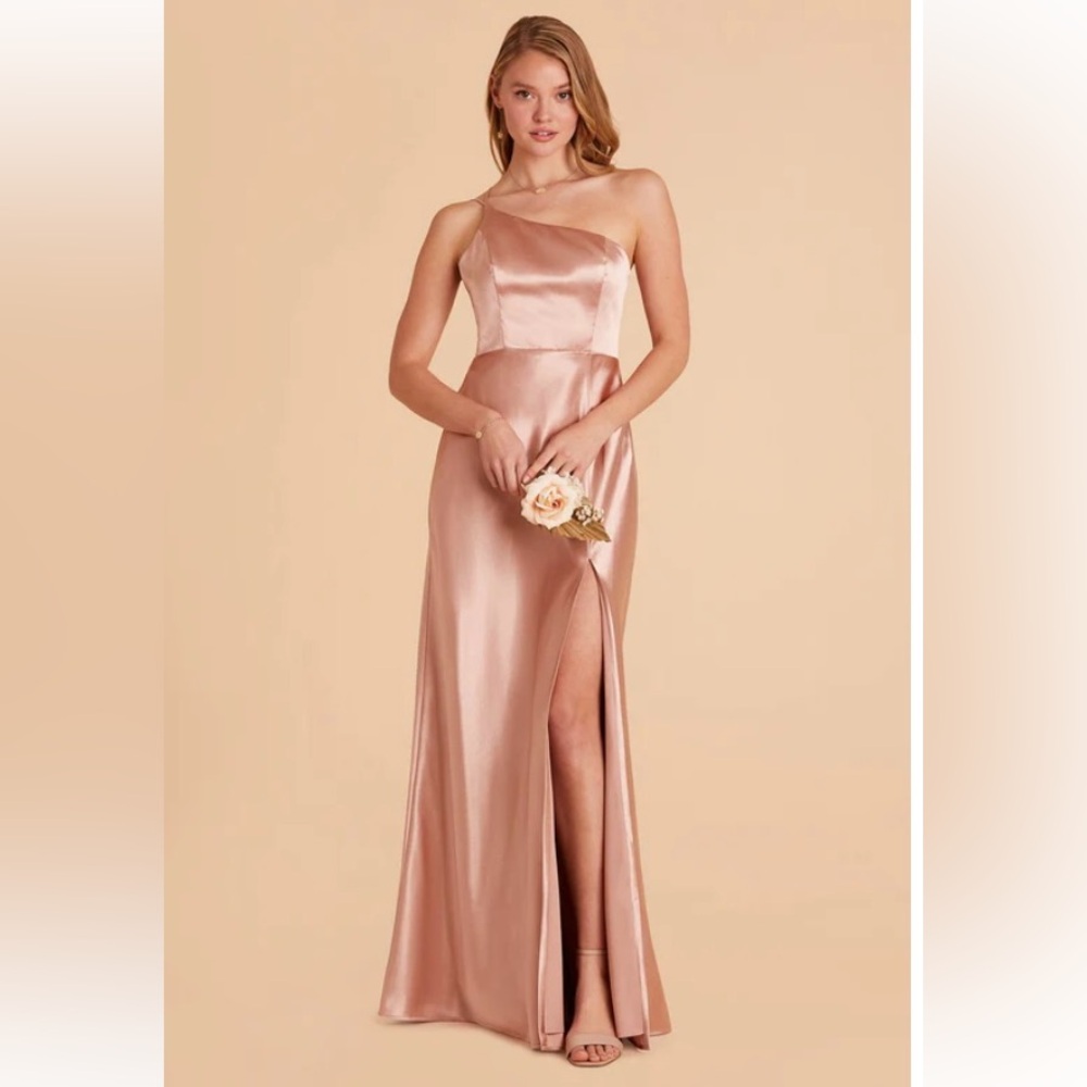 Birdy Grey One-Shoulder Rose Gold Shiny Satin dress